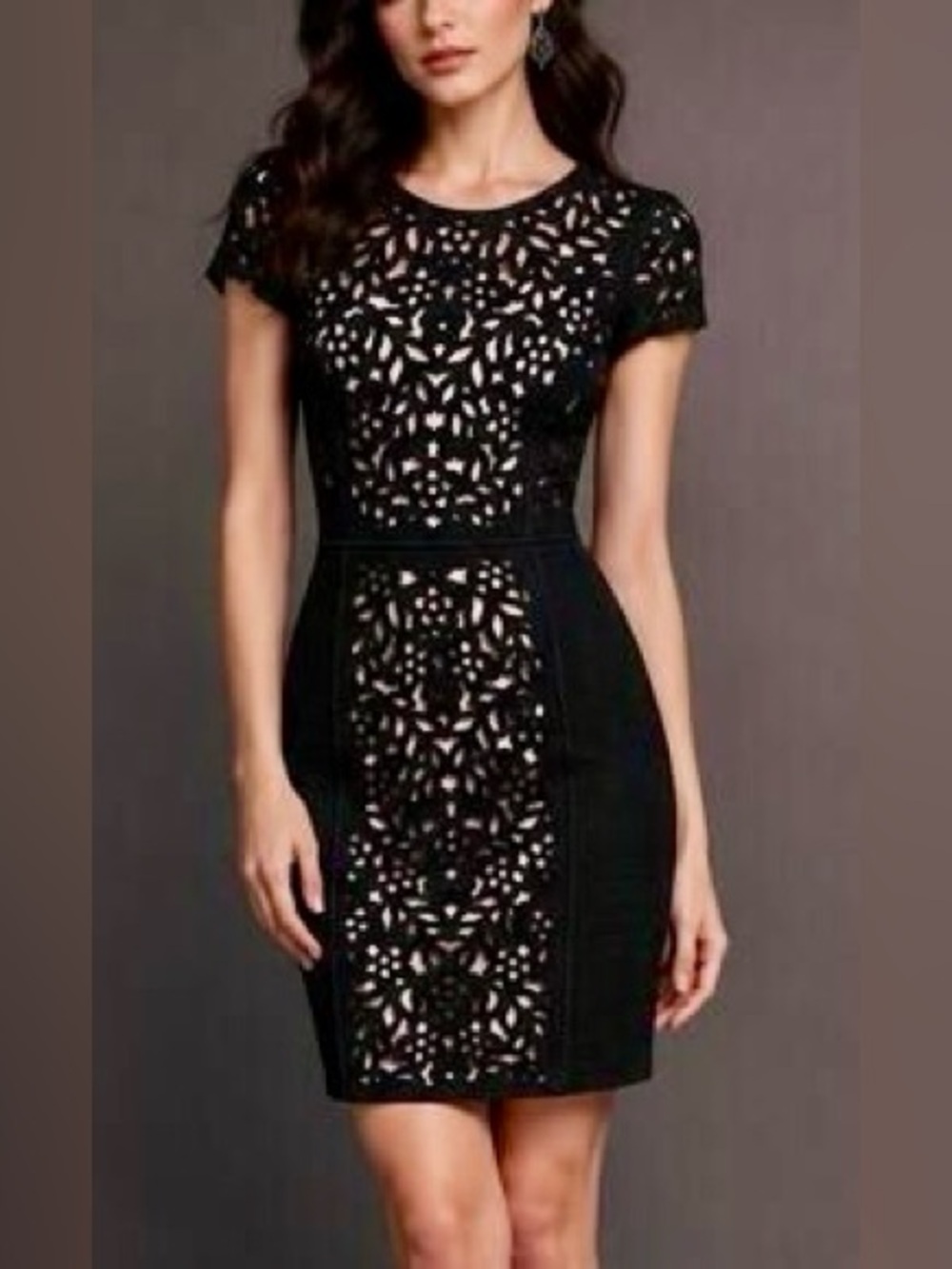 Anthropologie Maeve Black Cutout Lace-Panel Mini Dress